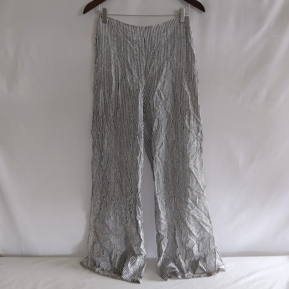 Guess Women's White/Black Palazzo Pants Vertical Stripe Open Sides, Size 4